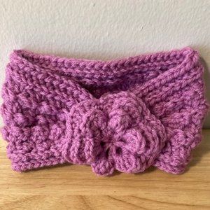 Toddler Girls Winter Crochet Cinched Bow Headband Ear Warmer - Plum